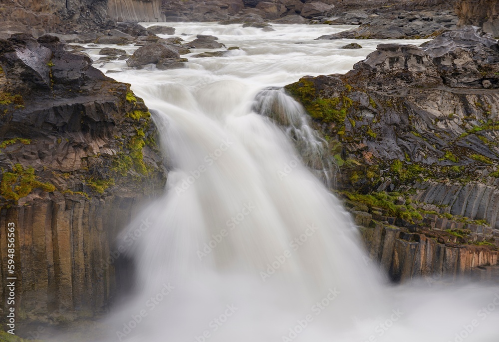 Aldeyjarfoss waterfall. The highlands of Iceland at the Sprengisandur slope. Europe, Iceland.