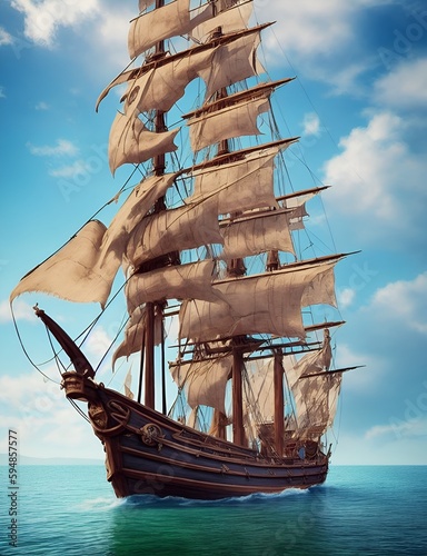 pirate ship heading to safe harbor mady by Leonardo.ai