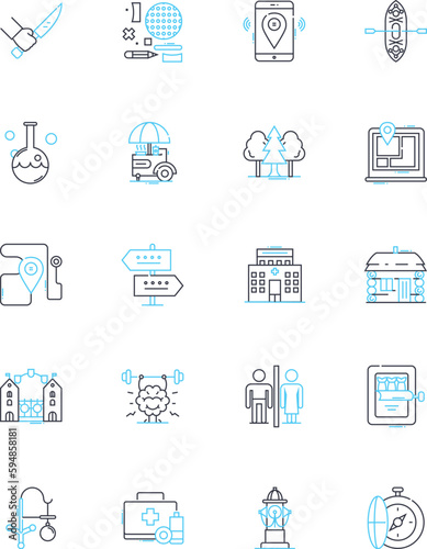 Desert oasis linear icons set. Mirage, Cactus, Sand, Heat, Waterfall, Dune, Palm line vector and concept signs. Camel,Oasis,Sun outline illustrations Generative AI