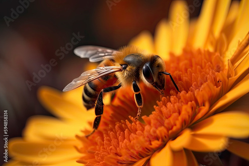 Bee on a flower. Macro shot. Shallow depth of field