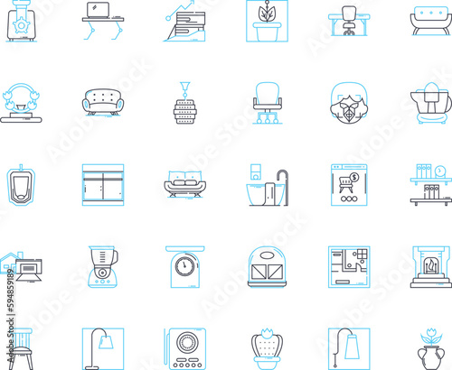 Loveseat linear icons set. Comfortable, Stylish, Cozy, Compact, Cushid, Elegant, Plush line vector and concept signs. Chic,Roomy,Contemporary outline illustrations Generative AI