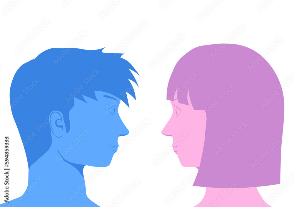 向かい合う男性と女性の横顔