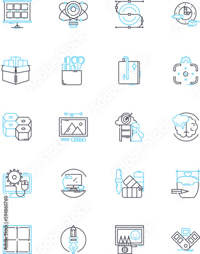 Fine Art linear icons set. Brushstrokes, Gallery, Sculpture, Canvas, Masterpiece, Palette, Easel line vector and concept signs. Classical,Modern,Expressionism outline illustrations Generative AI