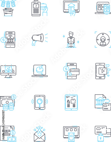 Online Media linear icons set. Digital, Content, Streaming, Social, Multimedia, News, Video line vector and concept signs. Audio,Podcasts,Blogs outline illustrations Generative AI photo