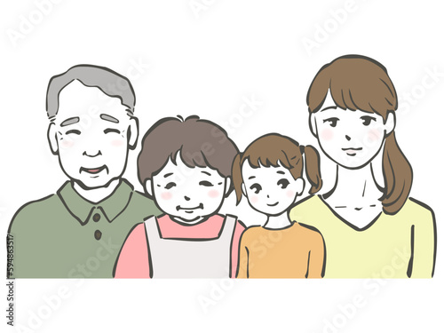 筆ペンで描いた笑顔の家族のイラスト