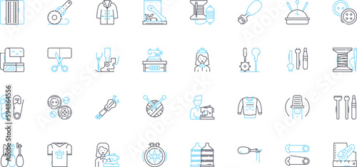 Embroidery linear icons set. Needlework, Stitch, Thread, Design, Pattern, Texture, Fabric line vector and concept signs. Hoop,Applique,Satin outline illustrations Generative AI