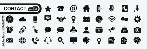 Contact icon set. Contact symbols - Phone, mail, fax, info, e-mail, support.