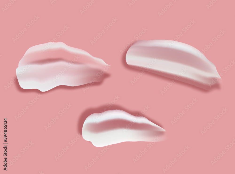 Realistic set of vector strokes of cosmetic cream. Smears of cosmetic white skin cream of various shapes and sizes, isolated on a transparent background. Realistic set of vector strokes of cosmetic cream. Smears of cosmetic white skin cream of various shapes and sizes, isolated on a transparent background.