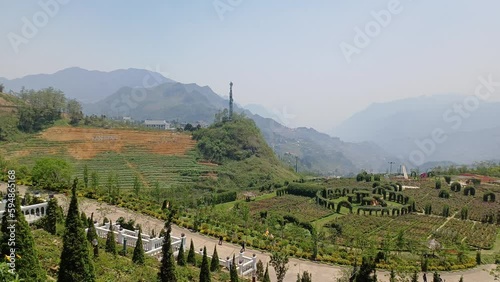 Majestic view from the top of fansipan mountain, Lao Cai province, Vietnam photo