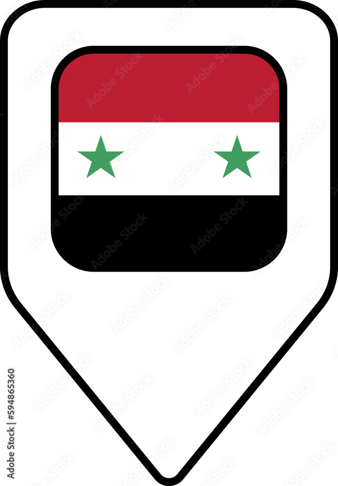 Syria flag map pin navigation icon, square design. Syria flag map pin navigation icon, square design.