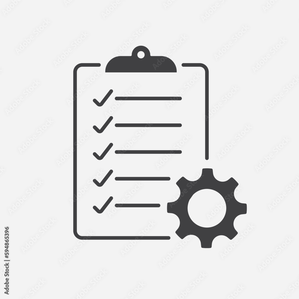 Fototapeta premium Clipboard with gear icon, Technical support check list isolated on white background