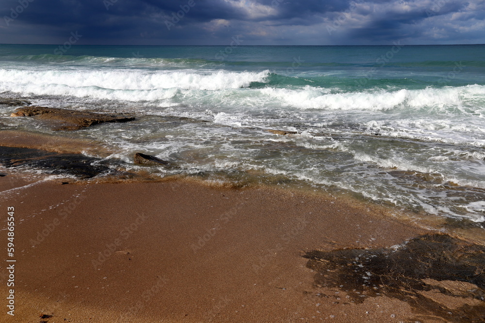 Fototapeta premium Coast of the Mediterranean Sea in northern Israel.
