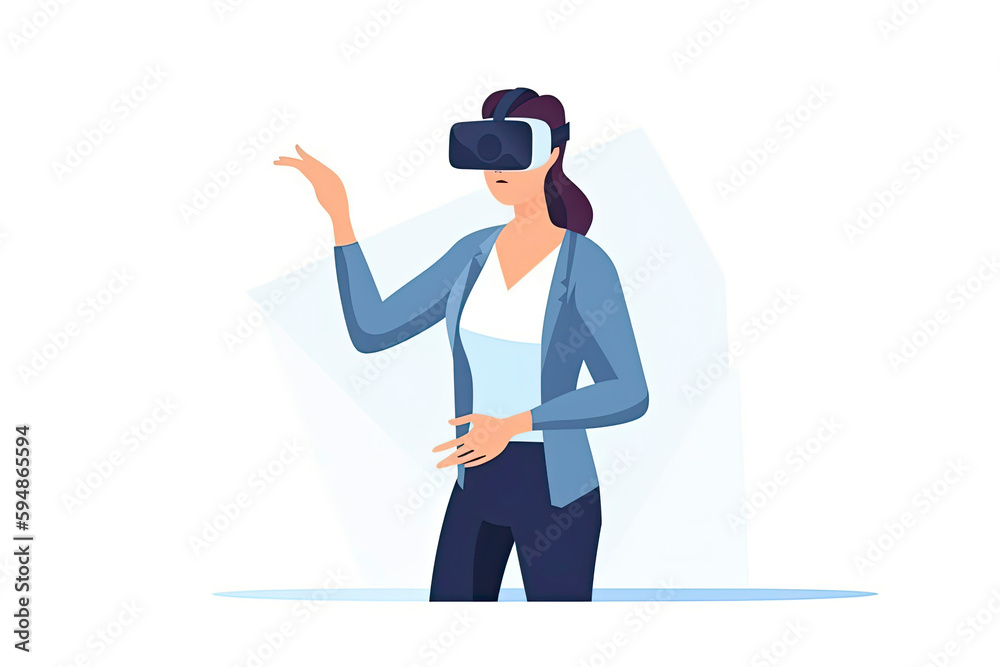 woman communicates, works and enter into business transactions in a virtual reality