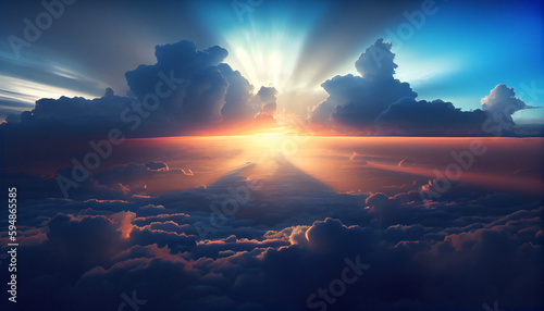 Generative AI, Dreamy Blue and White Cloudscape at Sunrise/Sunset