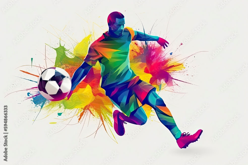 colorful abstract soccer player kicking the ball