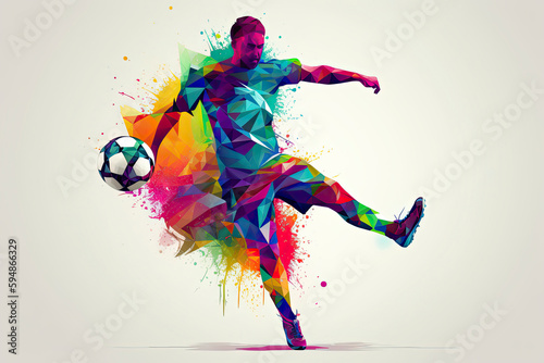 colorful abstract soccer player kicking the ball