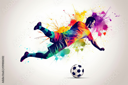 colorful abstract soccer player kicking the ball