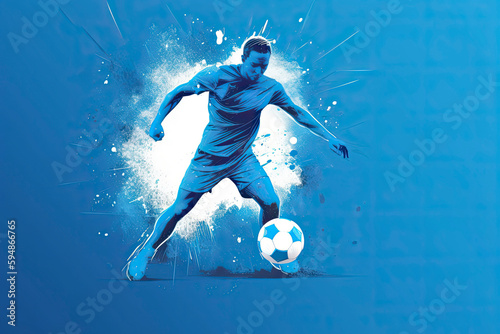 football soccer player man in action isolated blue background © surassawadee