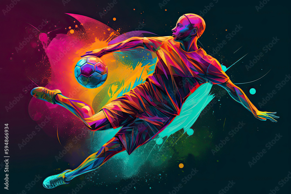 footbal player with a graphic trail and color splash background - obrazy, fototapety, plakaty 