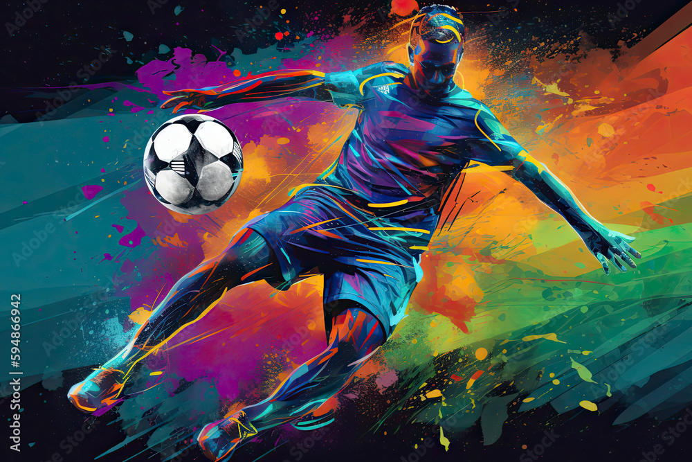 footbal player with a graphic trail and color splash background