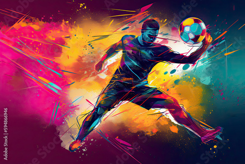 footbal player with a graphic trail and color splash background © surassawadee