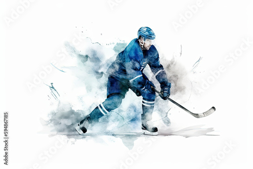 Wallpaper Mural Ice hockey player hits the puck on a white background. Watercolor style Torontodigital.ca