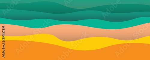 Vibrant Orange-Green Waves - Abstract Ocean and Sand Layered Design