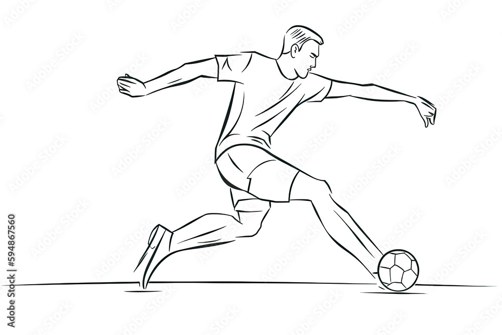 one line drawing of man shooting football