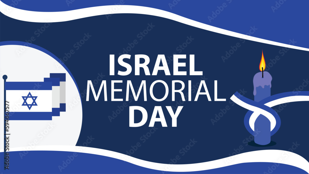 Memorial Day In Israel vector banner with Israel flag colors