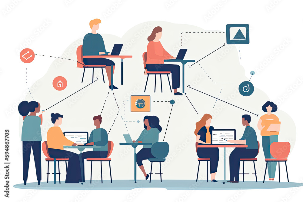 people connecting together, learning or meeting online with teleconference, video conference remote working