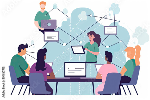 people connecting together, learning or meeting online with teleconference, video conference remote working