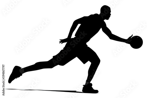 Realistic silhouette of a basketball player man in action isolated white background