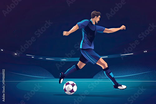 Soccer Player Kicking Ball. Football Player In Action On Stadium