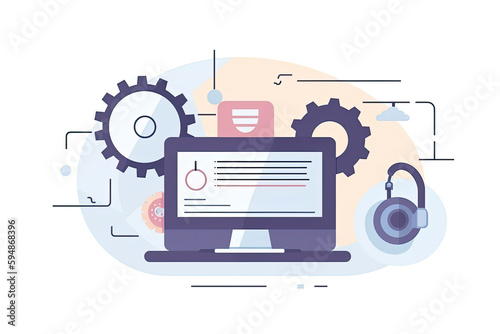 Technical Support Template Concept Flat Design Icon. Hotline. Online Chat