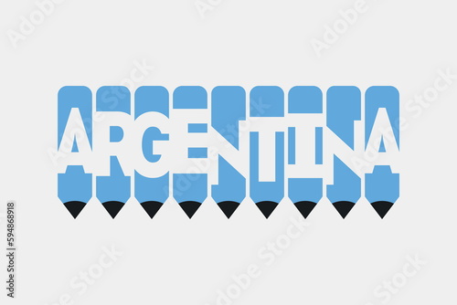 Argentina text with Pencil symbol creative ideas design. Argentina flag color concept vector illustration. Argentina typography negative space word vector illustration. Argentina country name.