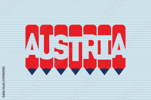 Austria text with Pen symbol creative ideas design. Austria flag color concept vector illustration. Austria typography negative space word vector illustration. Austria country name vector design.