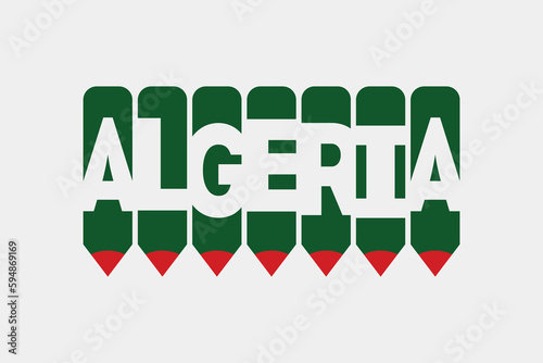 Algeria text with Pen symbol creative ideas design. Algeria flag color concept vector illustration. Algeria typography negative space word vector illustration. Algeria country name vector design.