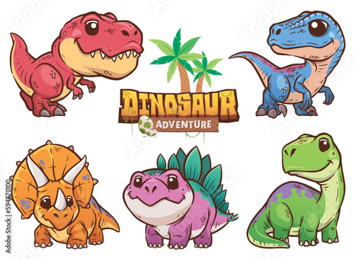 Cute Dinosaur Adventure Illustrations – Cartoon Prehistoric Characters