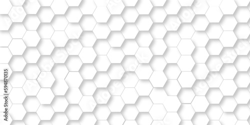 Fototapeta Naklejka Na Ścianę i Meble -  3d Hexagonal structure futuristic white background and Embossed Hexagon , honeycomb white Background ,light and shadow ,Vector.	