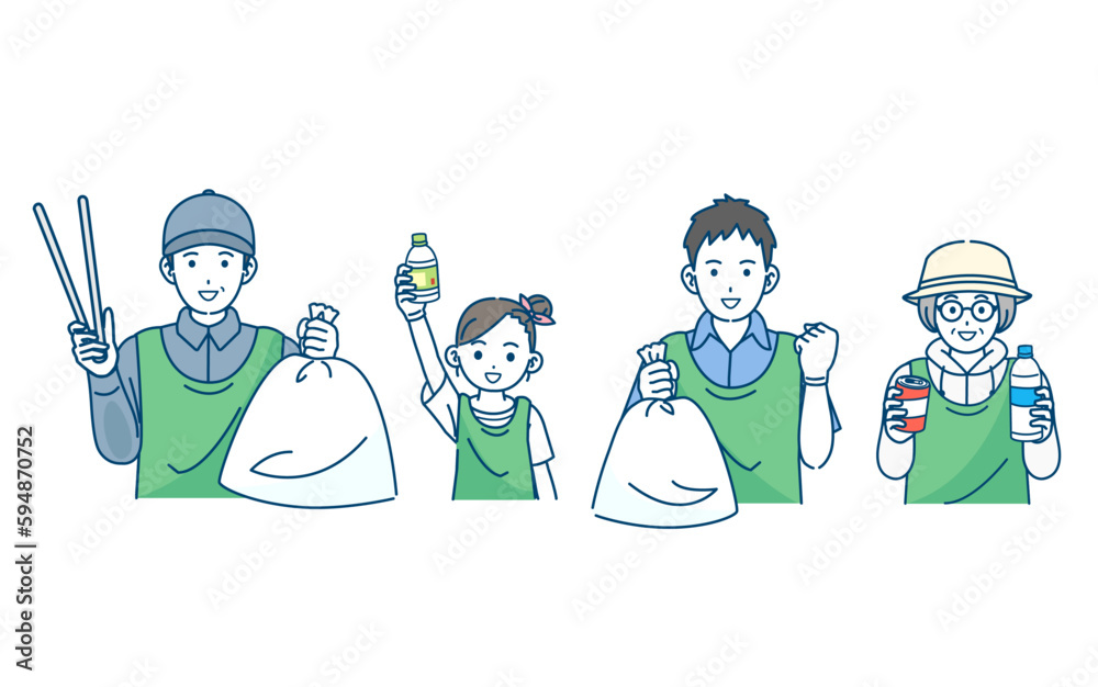 ボランティア活動 ゴミ拾いをする人達のイラスト Stock Vector | Adobe Stock