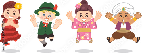 ジャンプしている世界の子供たち