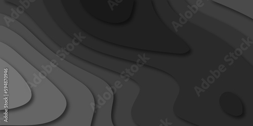 3d black papercut and topography relief. Carving art black papercut background. dark black papercut background. Abstract realistic papercut decoration textured with wavy lines and layers.