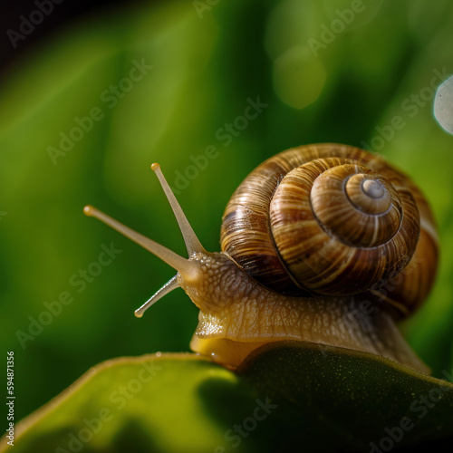 A close-up shot of a snail on a leaf - generative AI