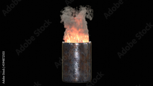 3d illustration of a steel drum fire to keep oneself warm at night.