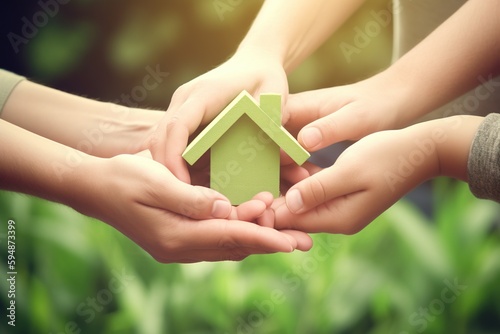 Wallpaper Mural Family hands with home. Generative AI. Torontodigital.ca