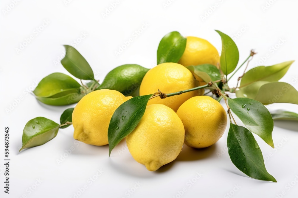 Branch of lemons isolated on white background. Generative AI.