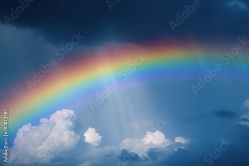 A rainbow appearing in the sky after a rainstorm. Generative AI.