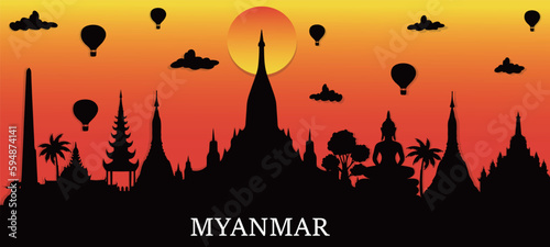 Myanmar top famous landmark style, travel and tourism, vector illustration