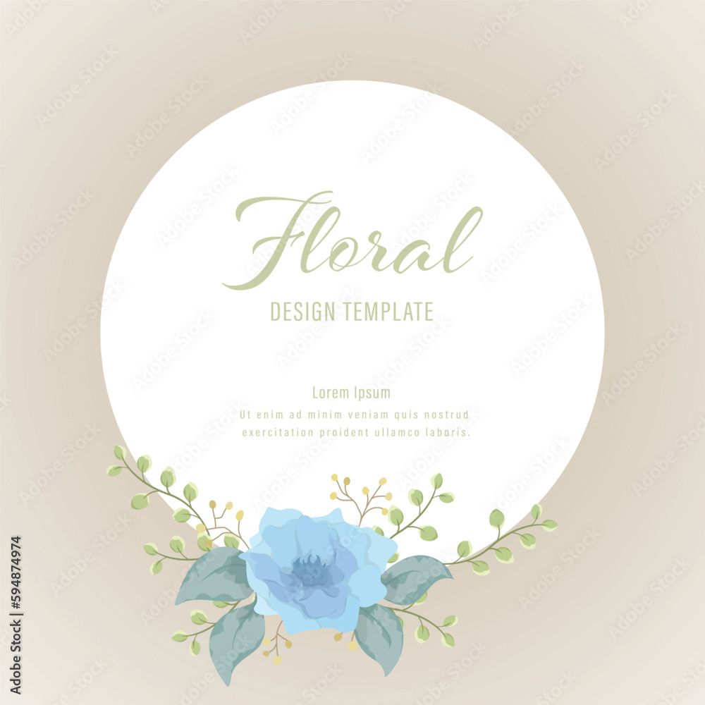 Blue flowers wreath floral wallpaper template background bouquet. Botanical flower and tropical leaf branch can be used for printing, greeting, wedding anniversary. Vector invitation card concept.

