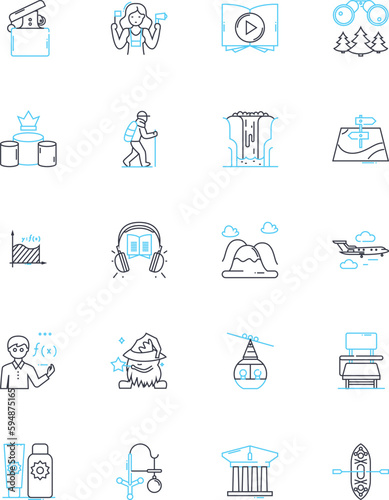 Tranquil respite linear icons set. Calm, Peaceful, Serenity, Relaxation, Retreat, Solitude, Tranquility line vector and concept signs. Restfulness,Silence,Refreshing outline Generative AI